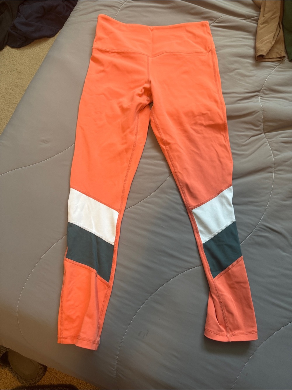 ZYIA Coral Colorblock Kids Leggings with White and Dark Gray Panels